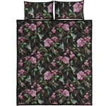 Vintage Floral Hummingbird Print Quilt Bed Set