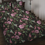 Vintage Floral Hummingbird Print Quilt Bed Set
