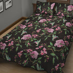 Vintage Floral Hummingbird Print Quilt Bed Set