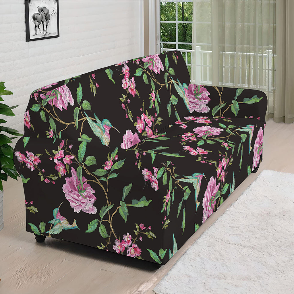 Vintage Floral Hummingbird Print Sofa Cover