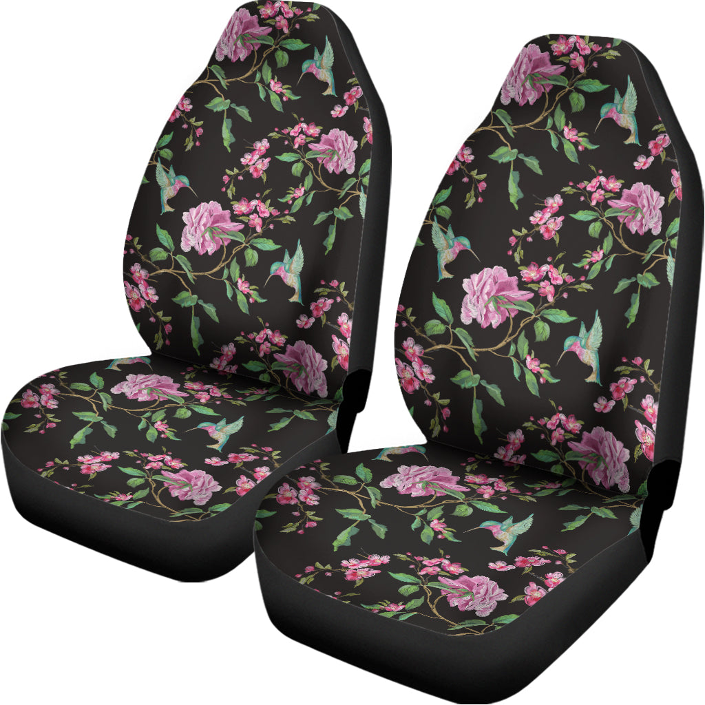 Vintage Floral Hummingbird Print Universal Fit Car Seat Covers