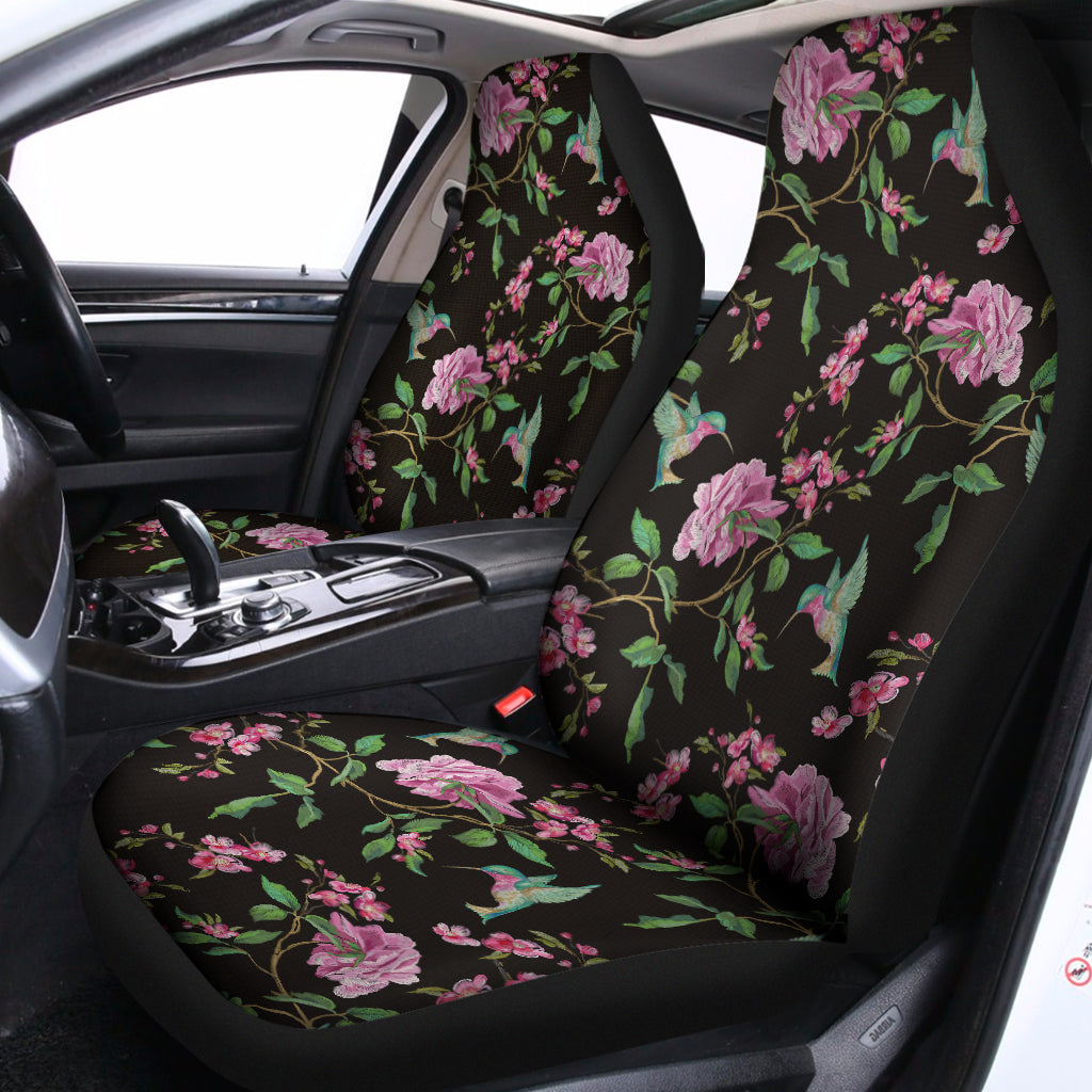 Vintage Floral Hummingbird Print Universal Fit Car Seat Covers