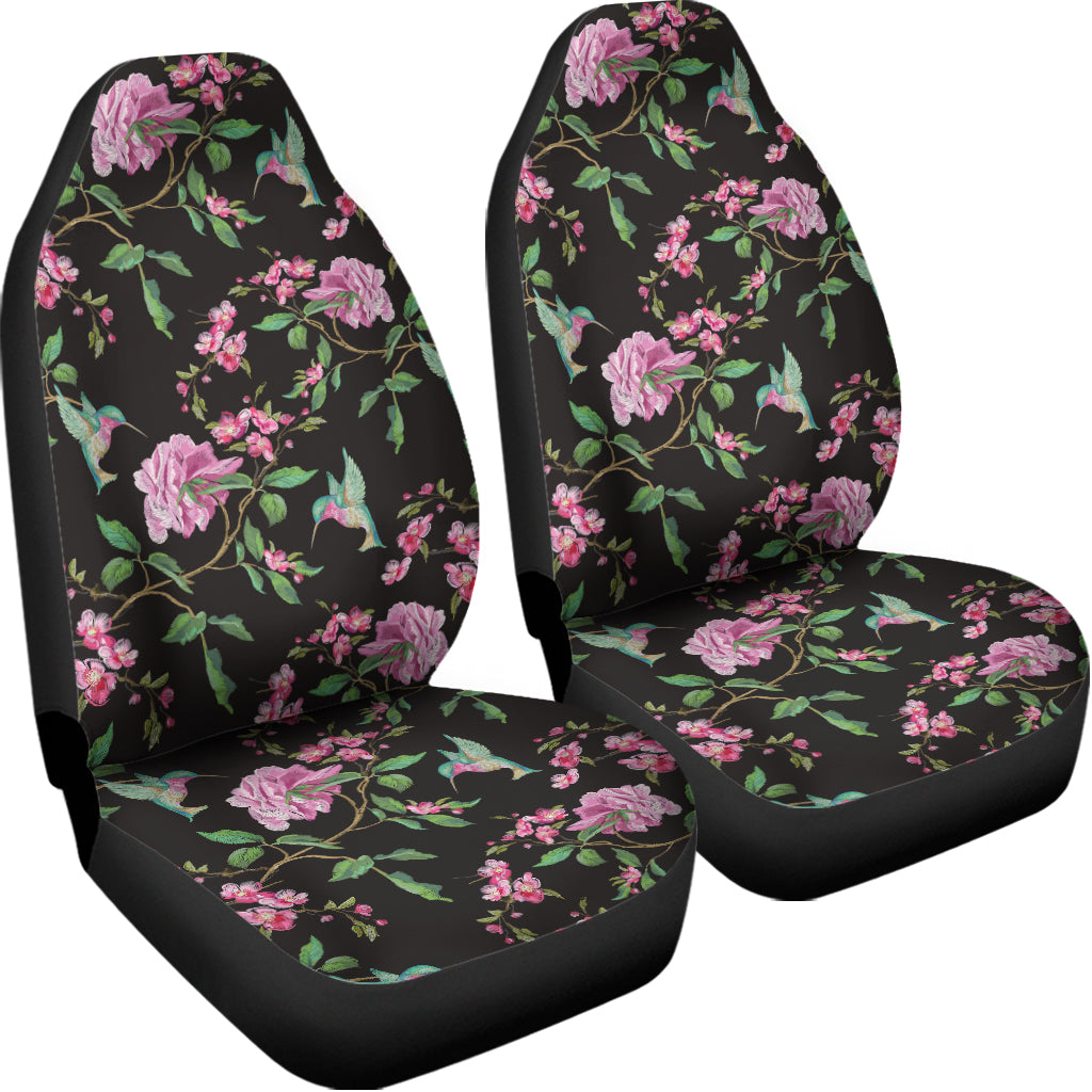 Vintage Floral Hummingbird Print Universal Fit Car Seat Covers