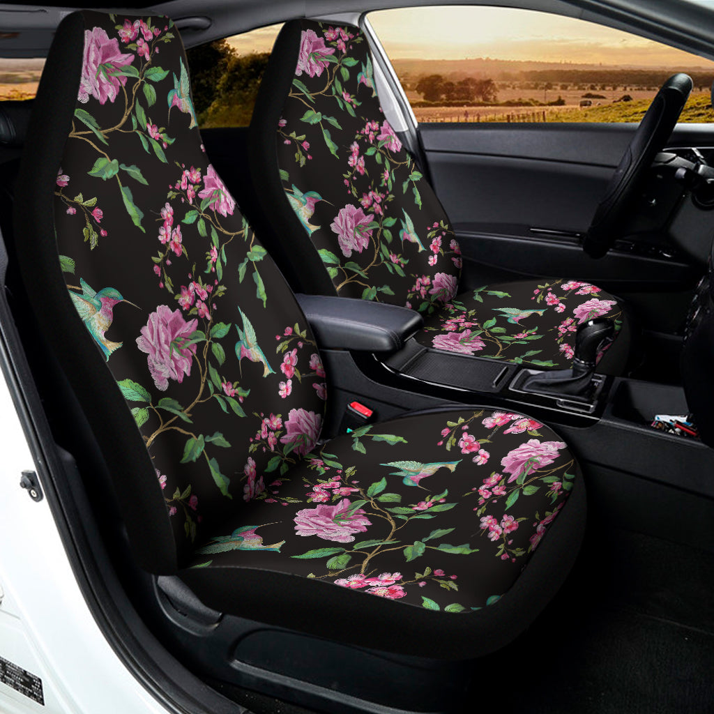 Vintage Floral Hummingbird Print Universal Fit Car Seat Covers