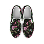 Vintage Floral Hummingbird Print White Slip On Shoes