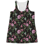 Vintage Floral Hummingbird Print Women's Racerback Tank Top