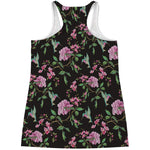Vintage Floral Hummingbird Print Women's Racerback Tank Top