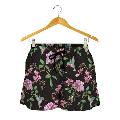 Vintage Floral Hummingbird Print Women's Shorts