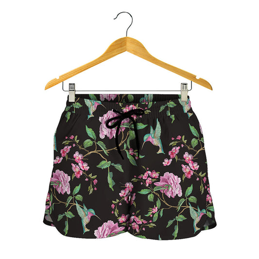 Vintage Floral Hummingbird Print Women's Shorts