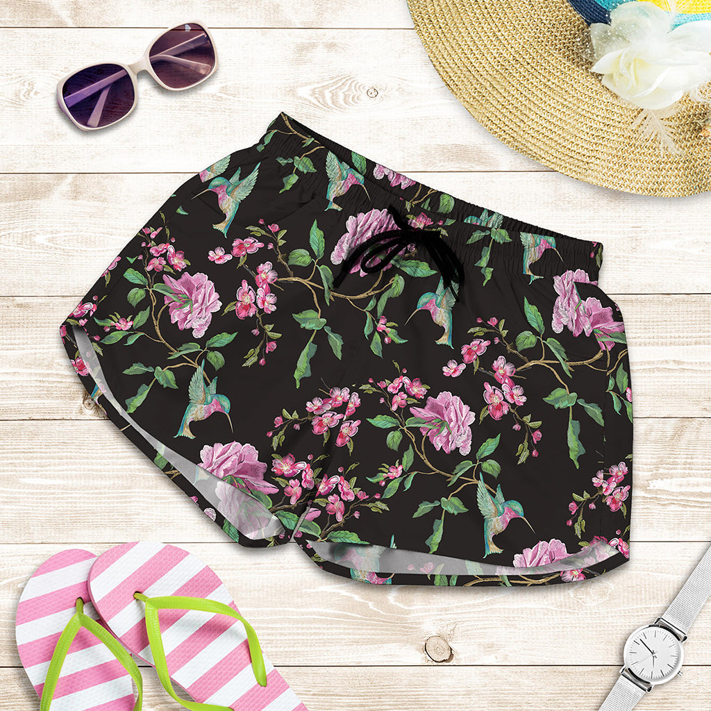 Vintage Floral Hummingbird Print Women's Shorts