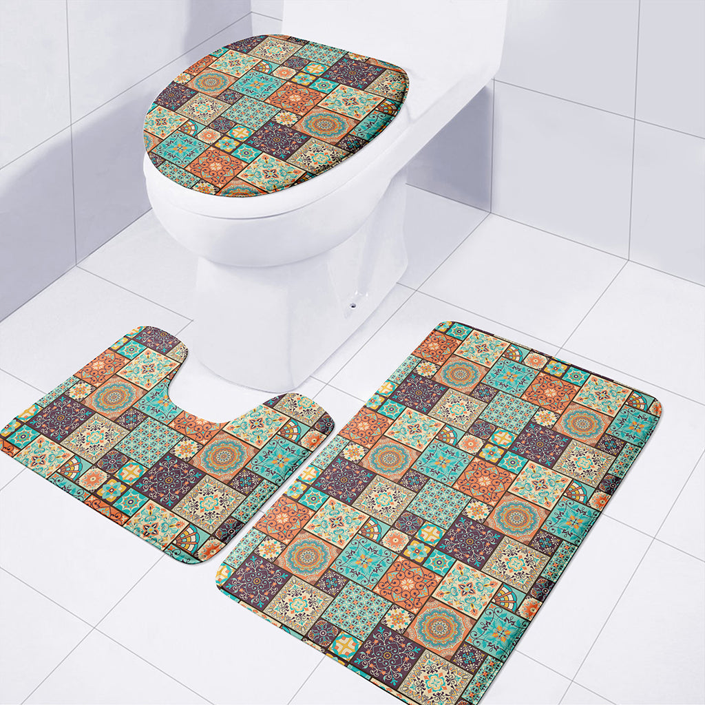 Vintage Floral Patchwork Pattern Print 3 Piece Bath Mat Set