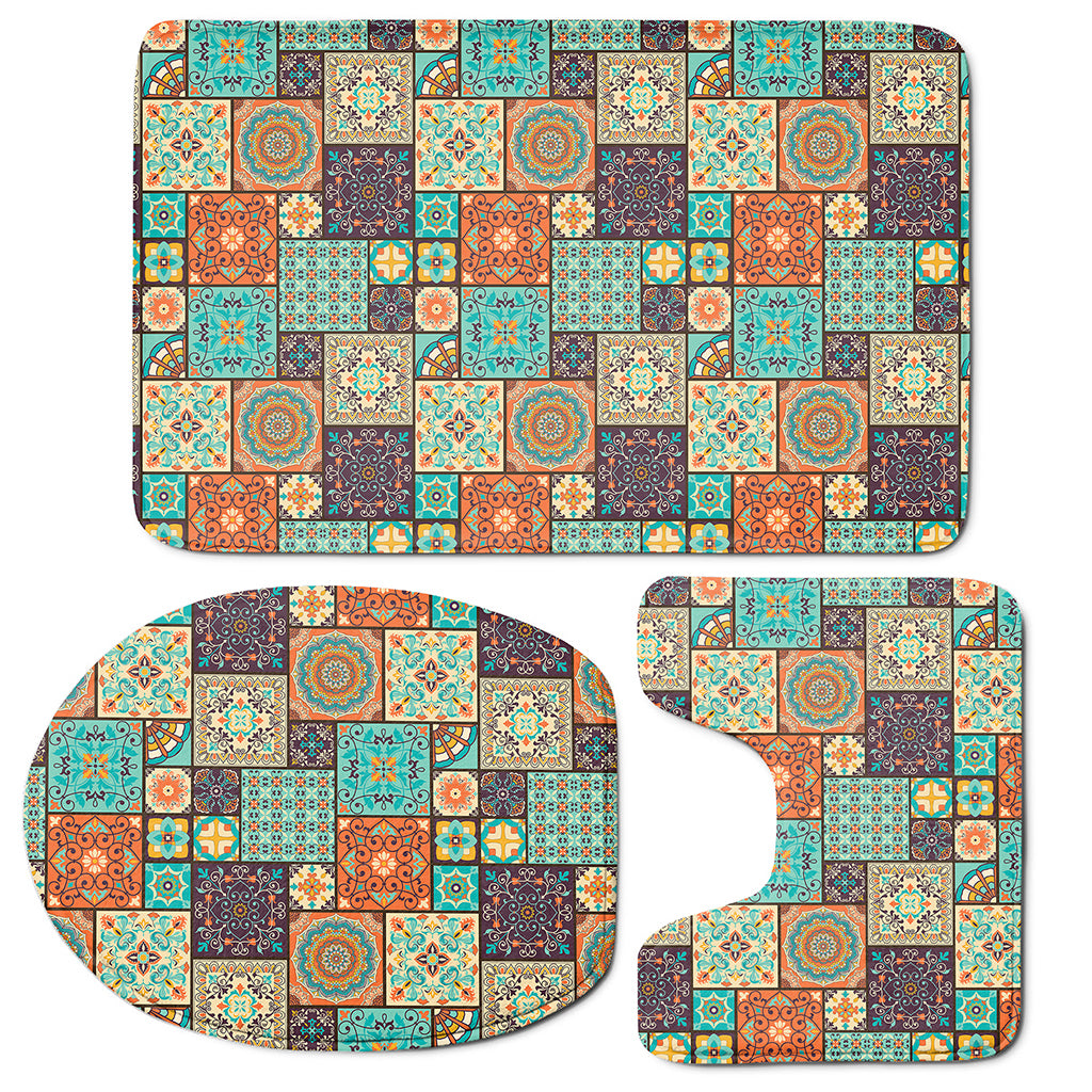 Vintage Floral Patchwork Pattern Print 3 Piece Bath Mat Set
