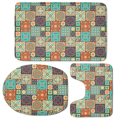 Vintage Floral Patchwork Pattern Print 3 Piece Bath Mat Set