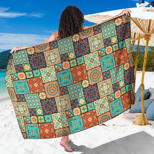 Vintage Floral Patchwork Pattern Print Beach Sarong Wrap