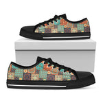 Vintage Floral Patchwork Pattern Print Black Low Top Shoes