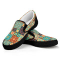 Vintage Floral Patchwork Pattern Print Black Slip On Sneakers