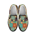Vintage Floral Patchwork Pattern Print Black Slip On Shoes