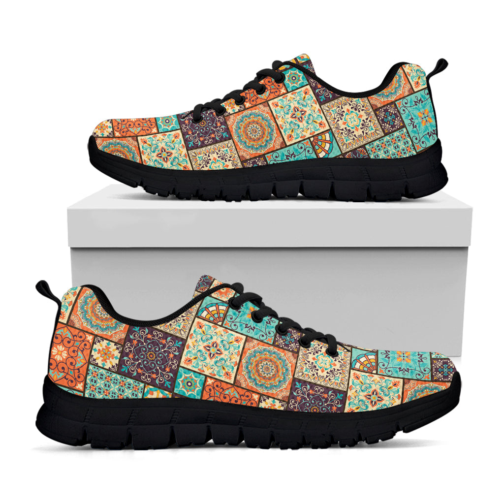 Vintage Floral Patchwork Pattern Print Black Sneakers