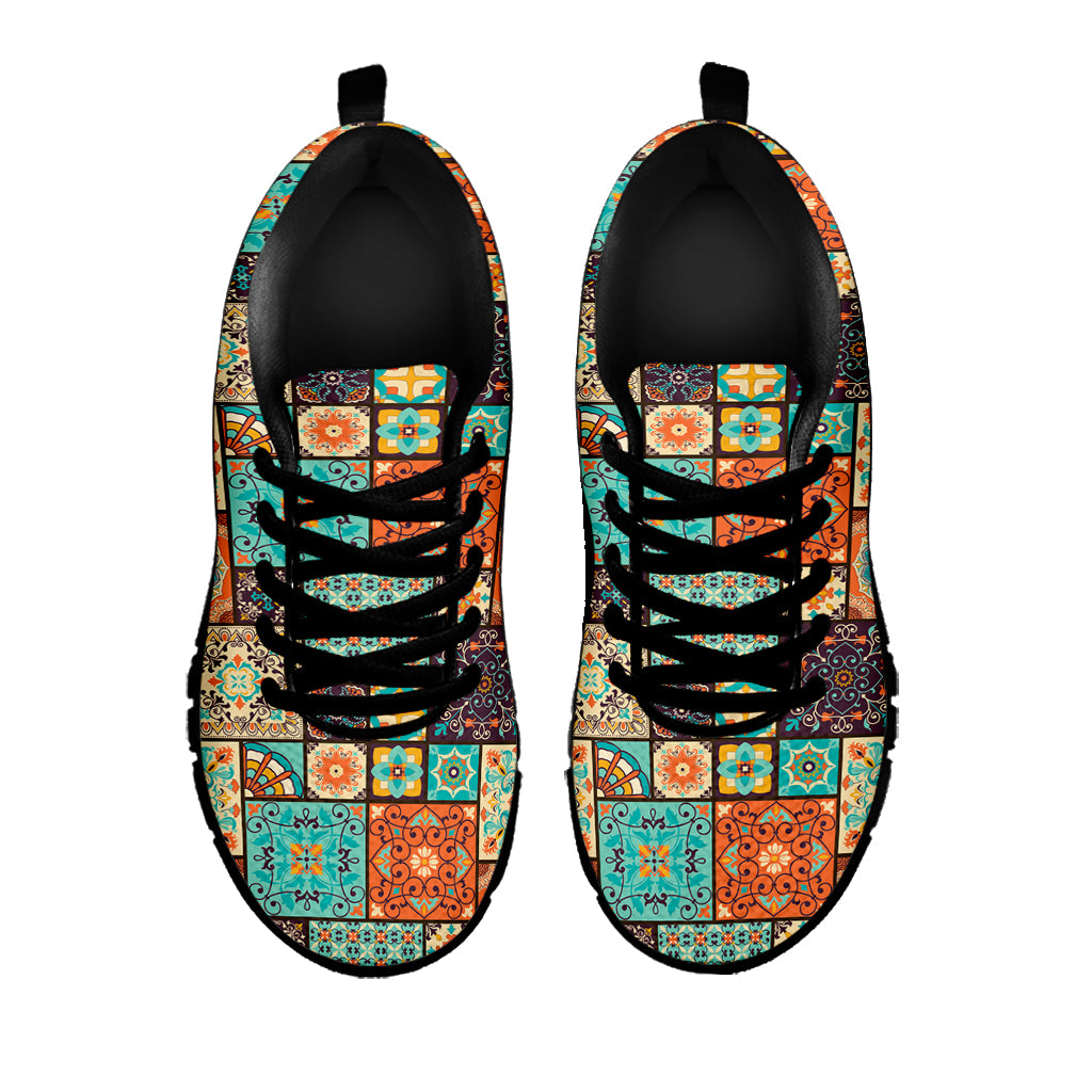 Vintage Floral Patchwork Pattern Print Black Sneakers