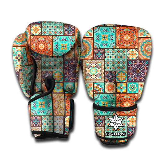 Vintage Floral Patchwork Pattern Print Boxing Gloves