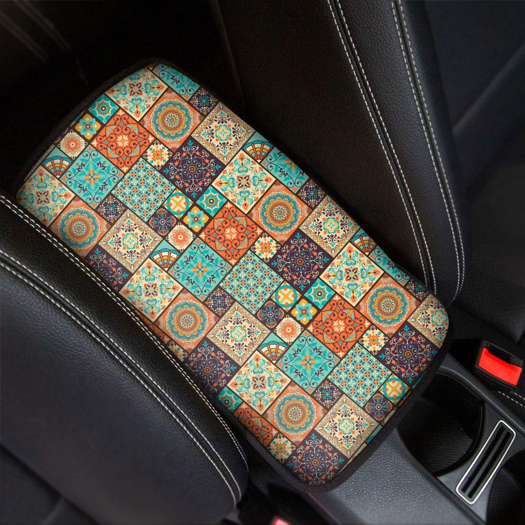 Vintage Floral Patchwork Pattern Print Car Center Console Cover