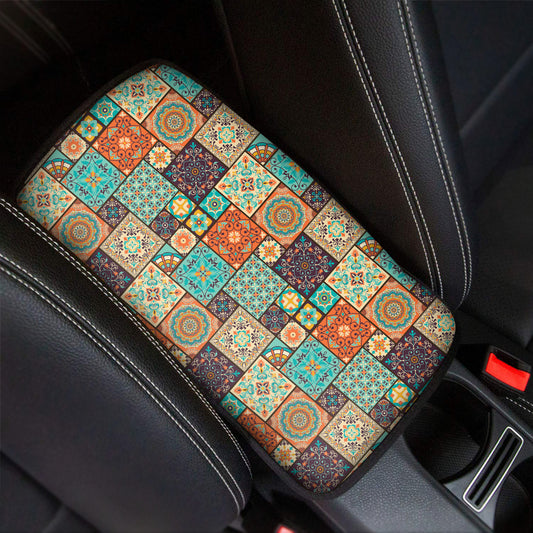 Vintage Floral Patchwork Pattern Print Car Center Console Cover