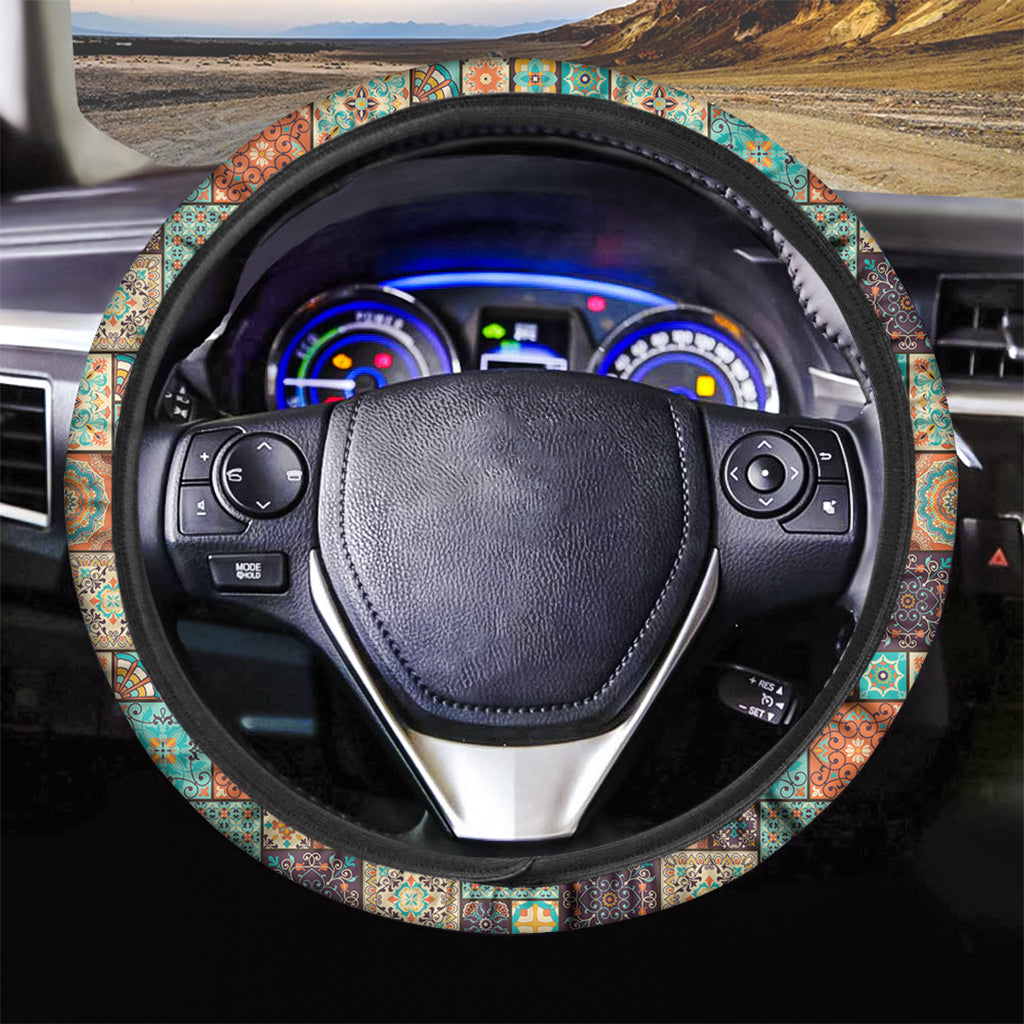 Vintage Floral Patchwork Pattern Print Car Steering Wheel Cover
