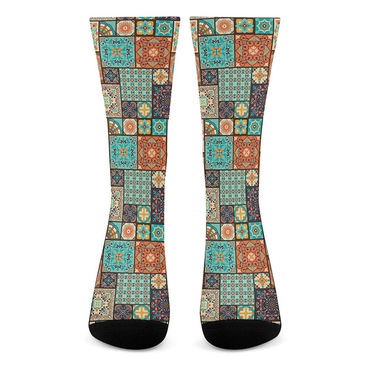 Vintage Floral Patchwork Pattern Print Crew Socks