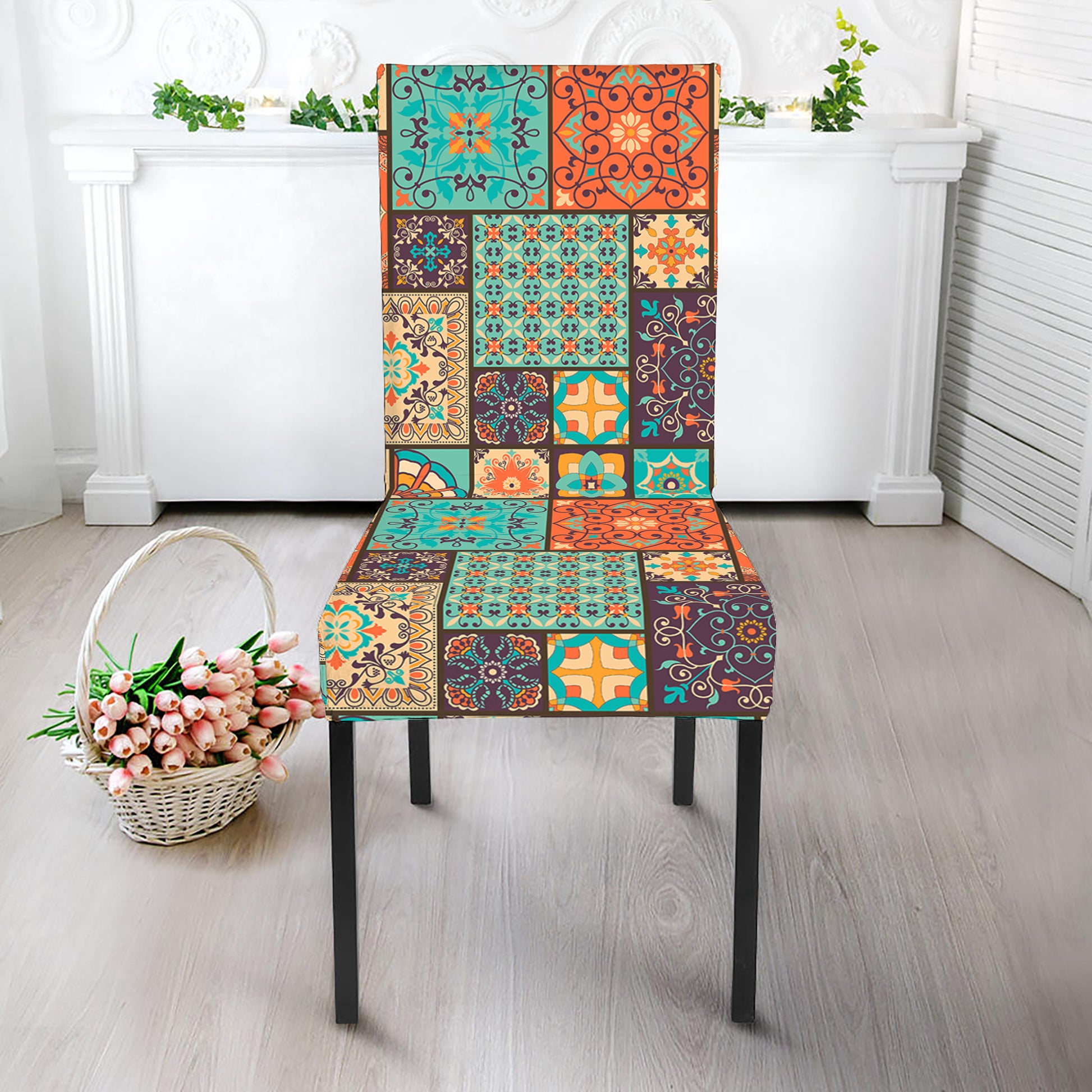 Vintage Floral Patchwork Pattern Print Dining Chair Slipcover