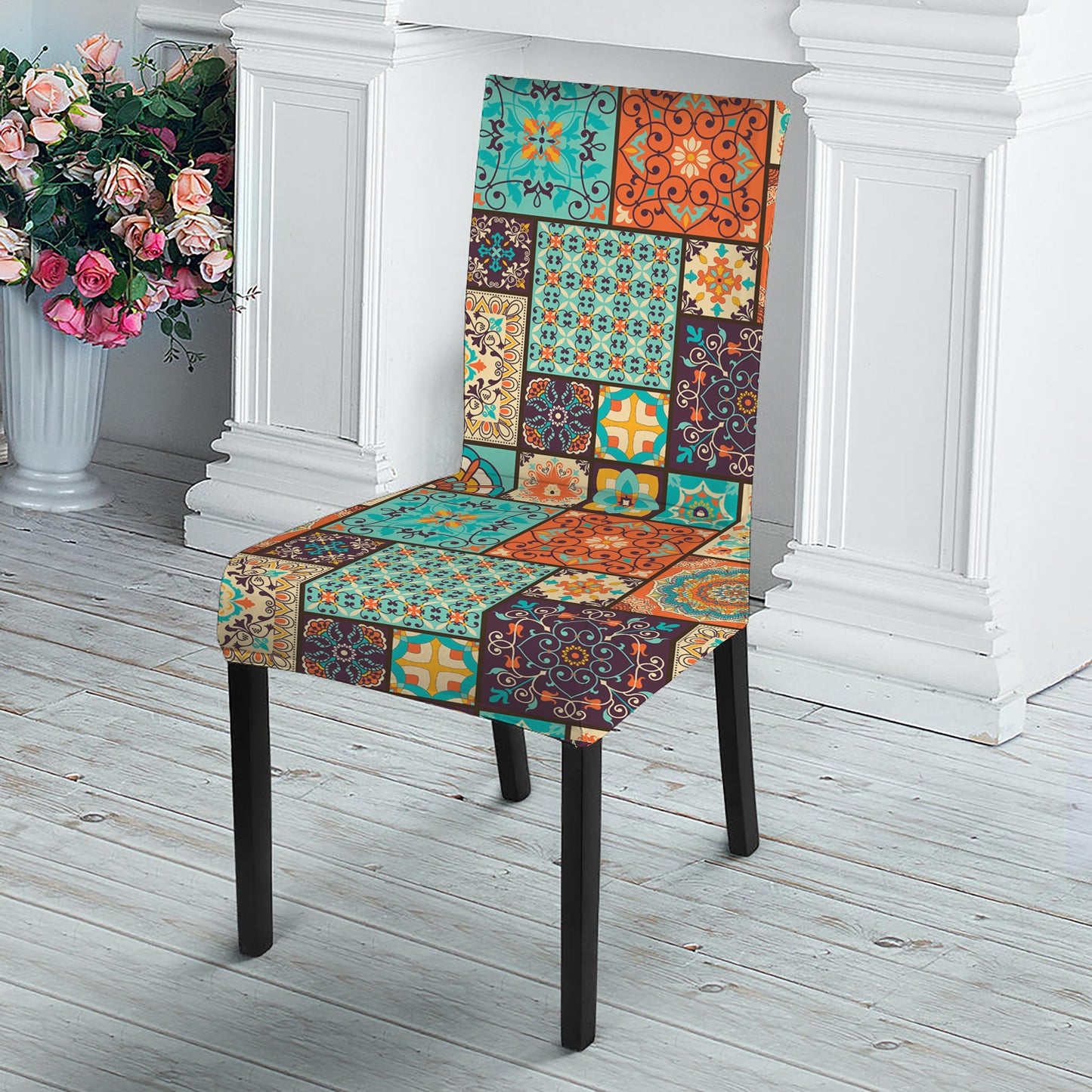 Vintage Floral Patchwork Pattern Print Dining Chair Slipcover