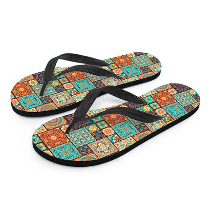 Vintage Floral Patchwork Pattern Print Flip Flops