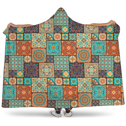 Vintage Floral Patchwork Pattern Print Hooded Blanket