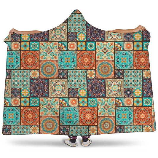 Vintage Floral Patchwork Pattern Print Hooded Blanket