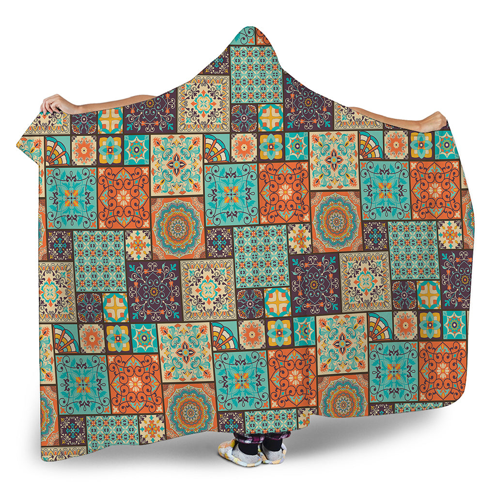 Vintage Floral Patchwork Pattern Print Hooded Blanket
