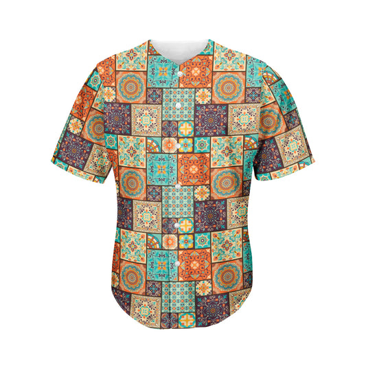 Vintage Floral Patchwork Pattern Print Men's Baseball Jersey