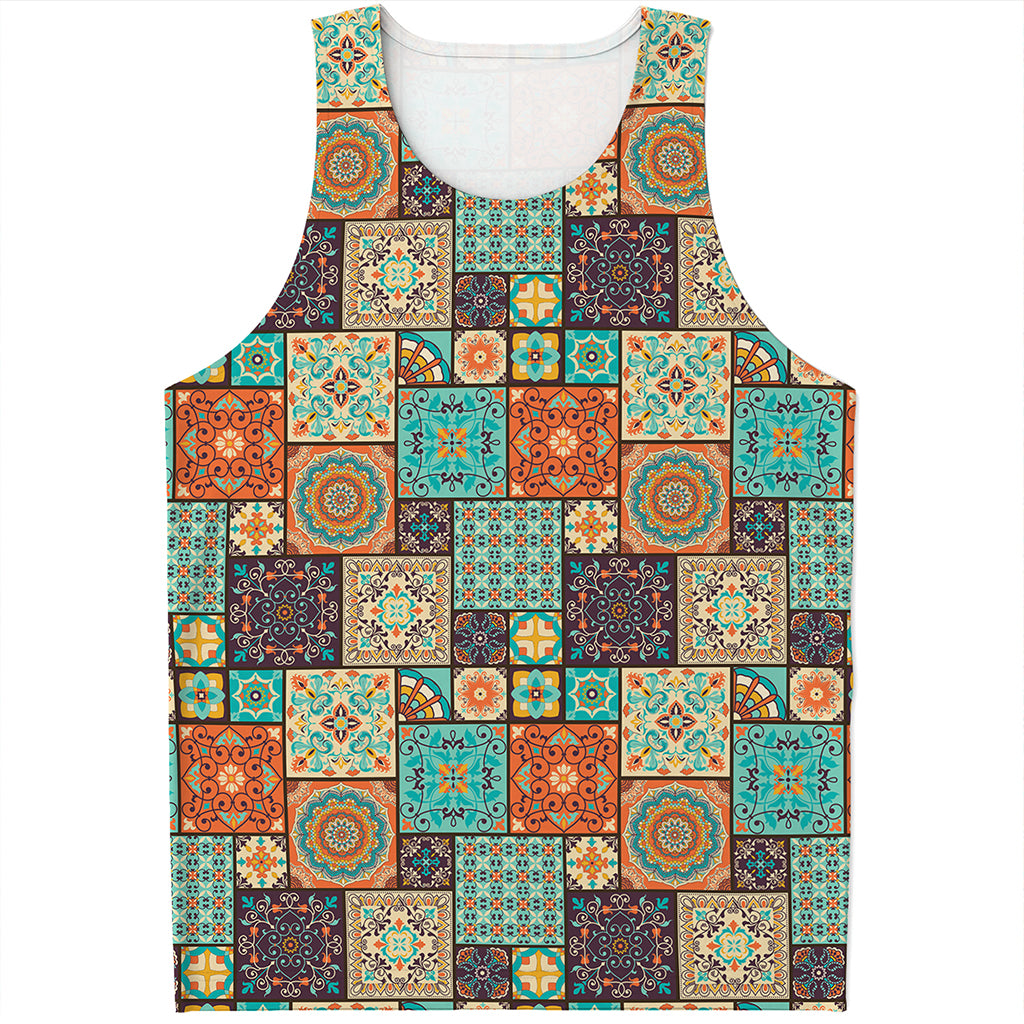 Vintage Floral Patchwork Pattern Print Men's Tank Top