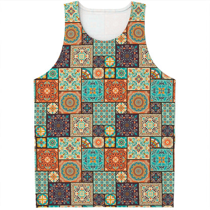 Vintage Floral Patchwork Pattern Print Men's Tank Top