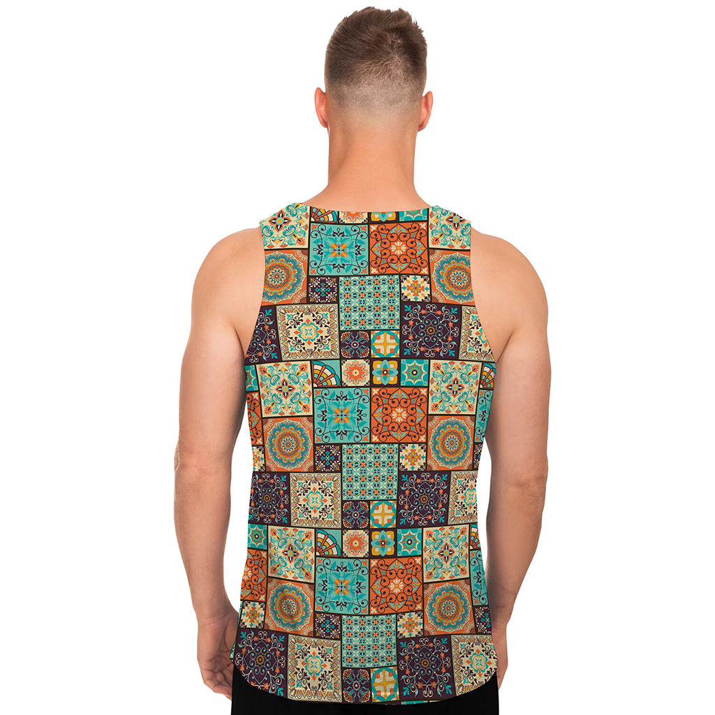 Vintage Floral Patchwork Pattern Print Men's Tank Top