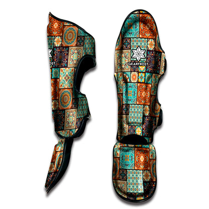 Vintage Floral Patchwork Pattern Print Muay Thai Shin Guard