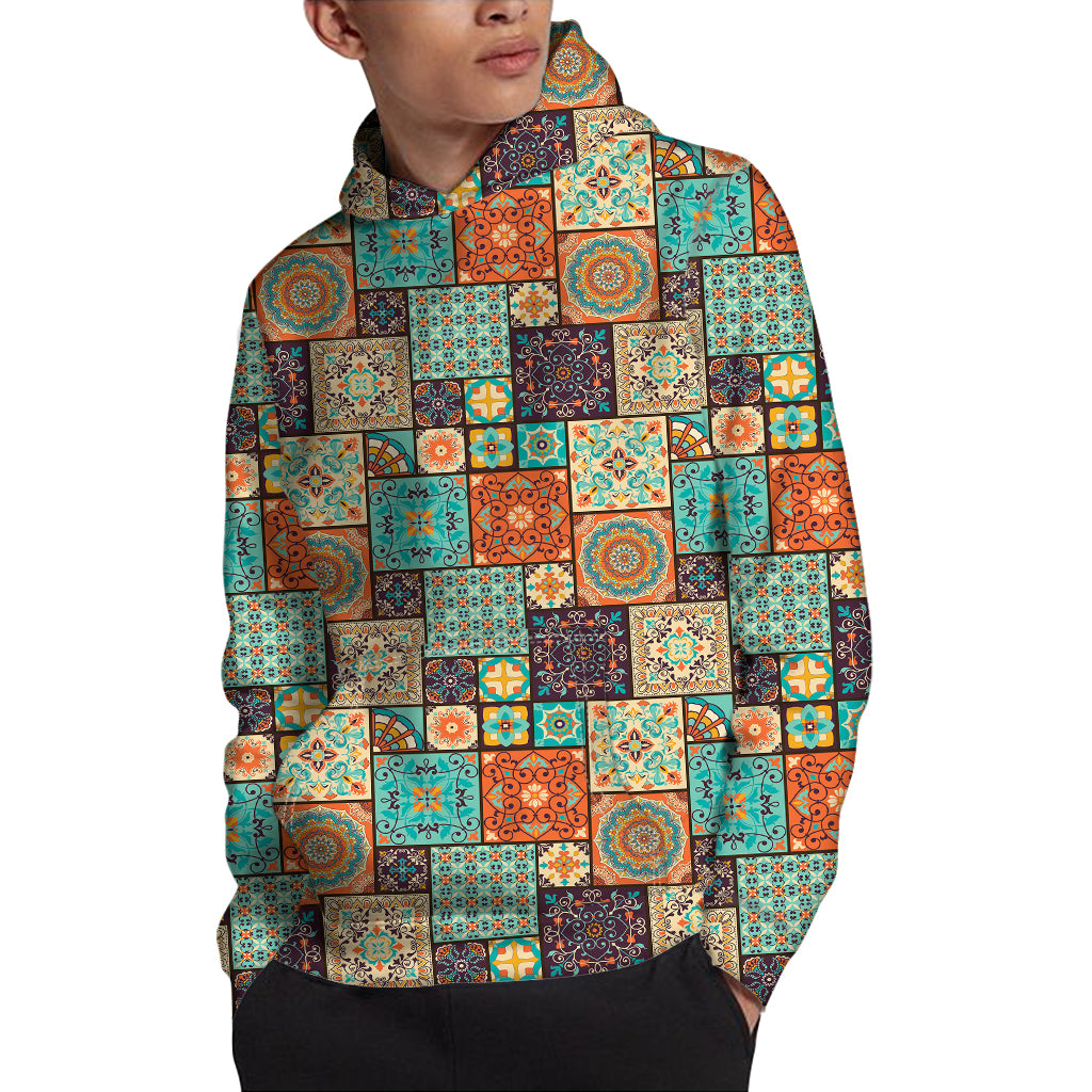 Vintage Floral Patchwork Pattern Print Pullover Hoodie