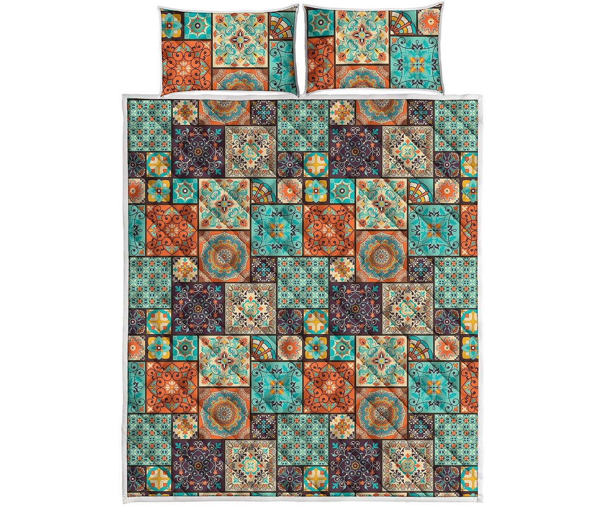 Vintage Floral Patchwork Pattern Print Quilt Bed Set
