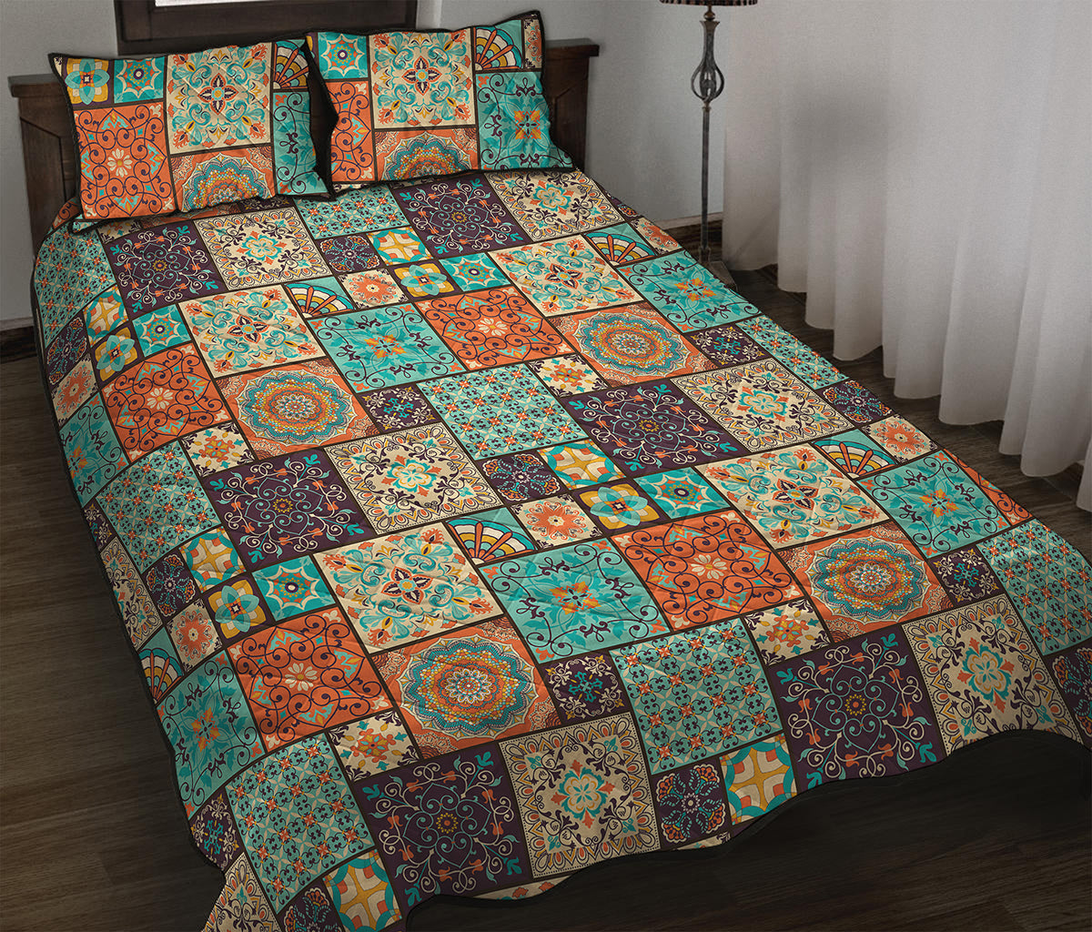 Vintage Floral Patchwork Pattern Print Quilt Bed Set