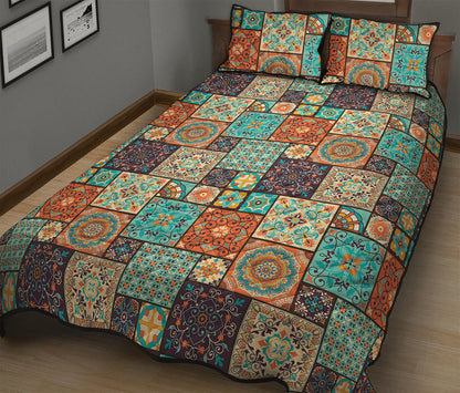 Vintage Floral Patchwork Pattern Print Quilt Bed Set