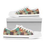 Vintage Floral Patchwork Pattern Print White Low Top Shoes