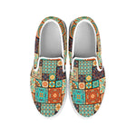 Vintage Floral Patchwork Pattern Print White Slip On Shoes