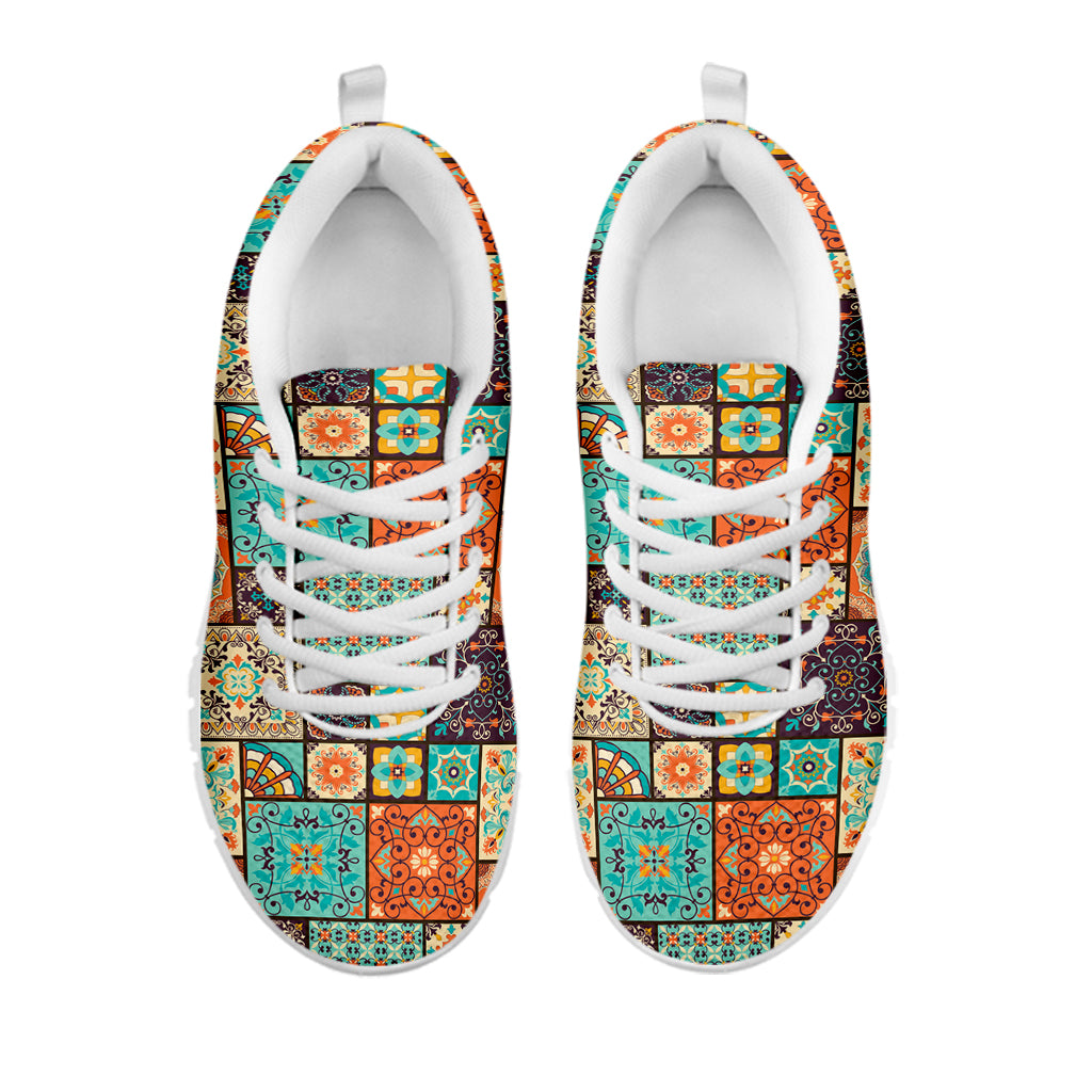 Vintage Floral Patchwork Pattern Print White Sneakers