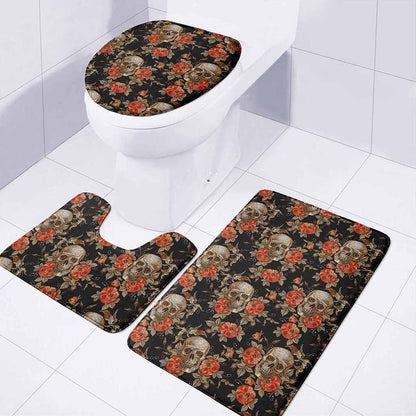 Vintage Floral Skull Pattern Print 3 Piece Bath Mat Set