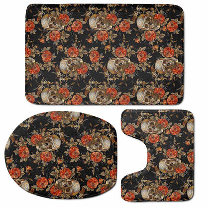 Vintage Floral Skull Pattern Print 3 Piece Bath Mat Set
