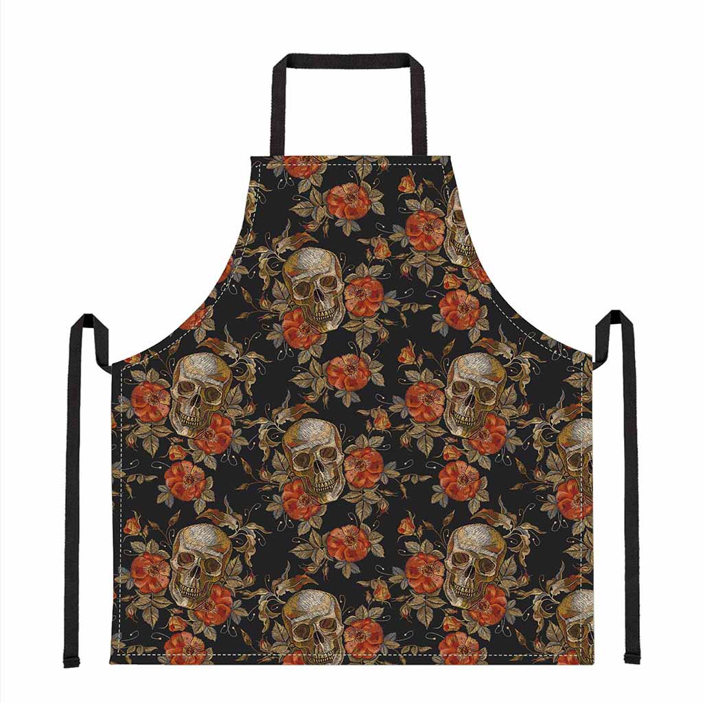 Vintage Floral Skull Pattern Print Apron