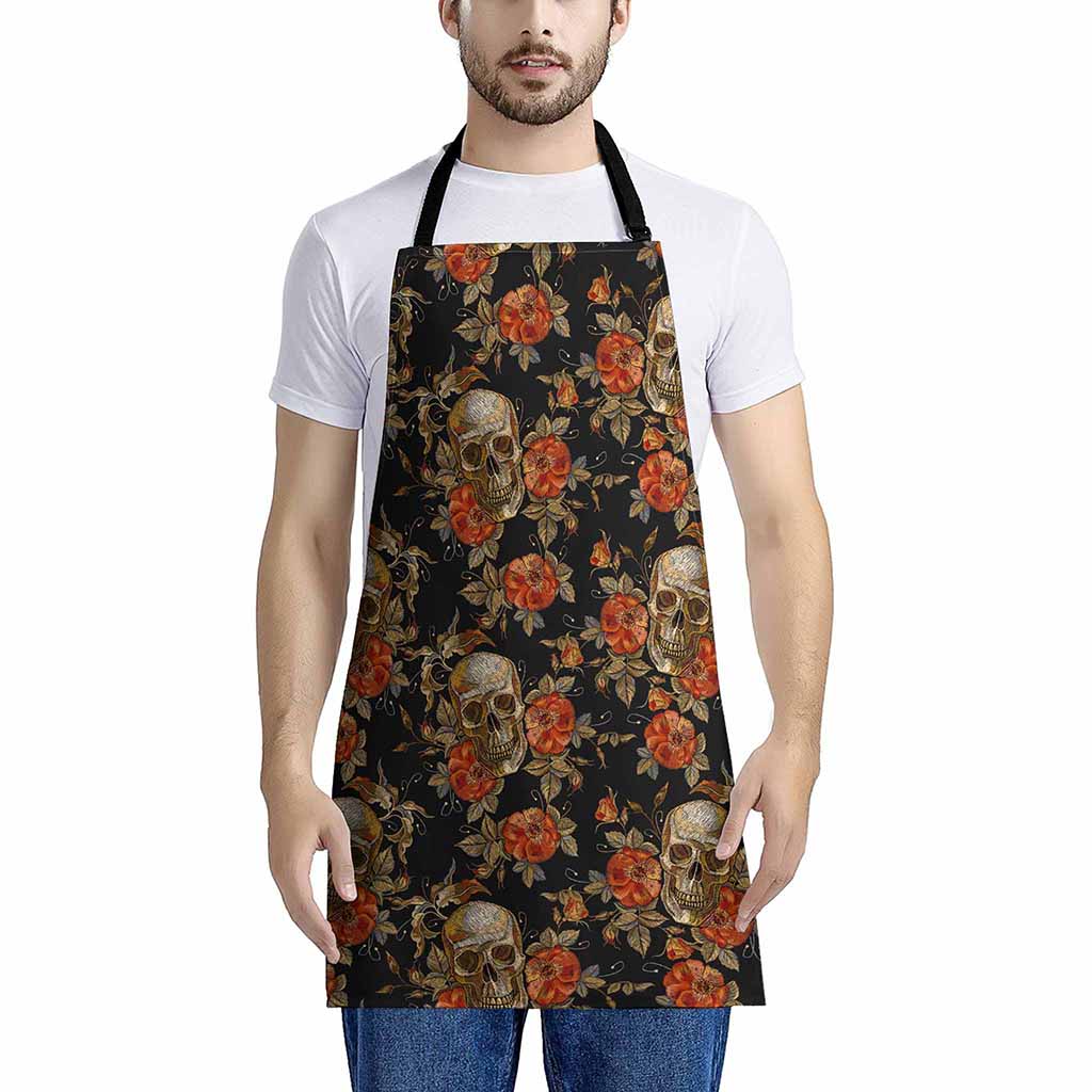 Vintage Floral Skull Pattern Print Apron